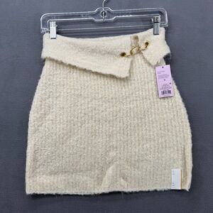 Wild Fable Skirt Womens Small‎ Off White Boucle Sweater Mini Pull On Gold Chain